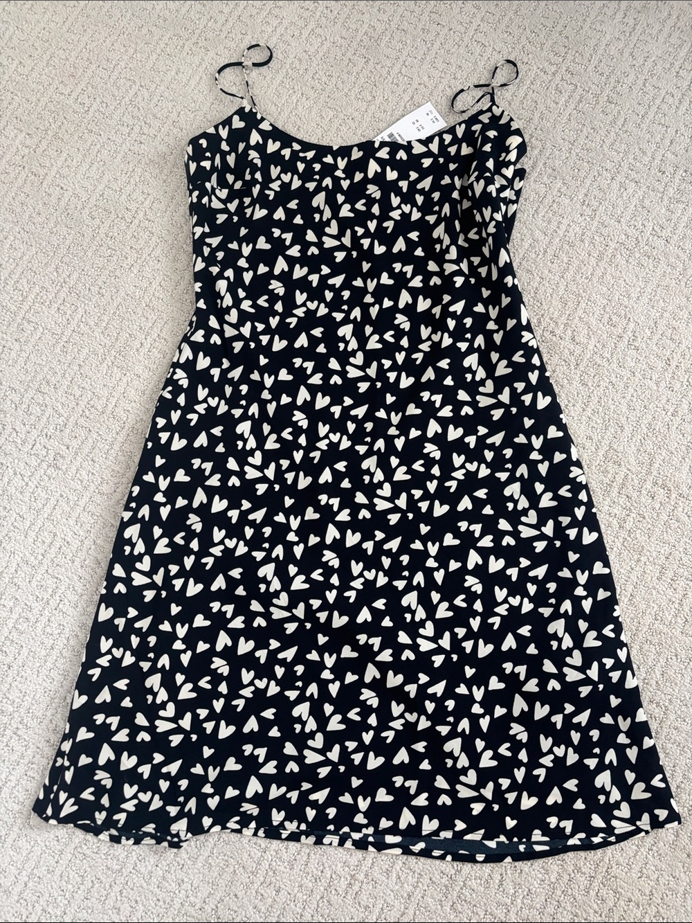 Abercrombie & Fitch Black Dress with Cream Heart Print - Spaghetti Strap nwt